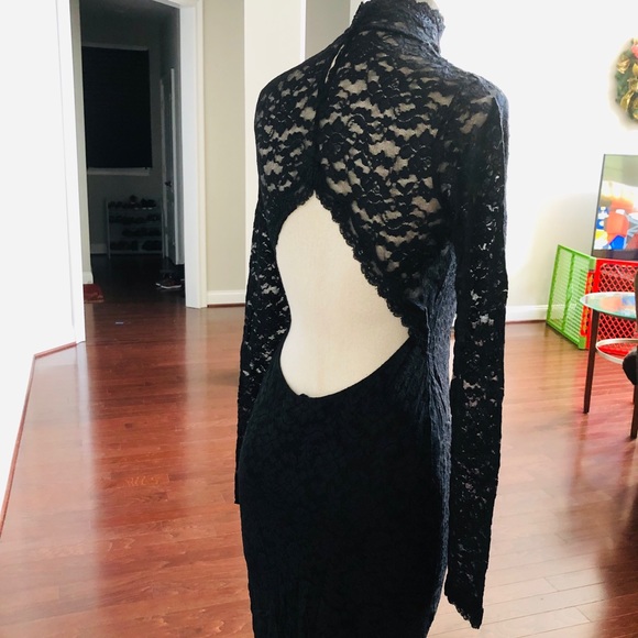 OPEN BACK LACE FIGURE HUGGING SHEER DRESS - Picture 7 of 10